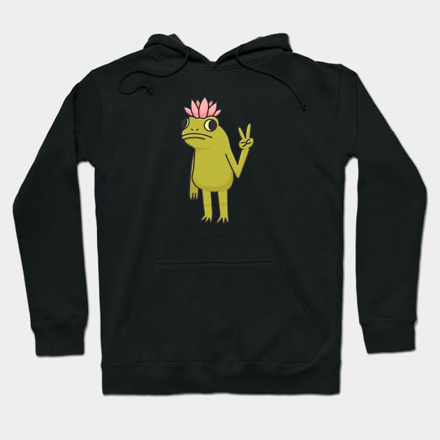 A little crazy frog shows peace gesture Hoodie by Viaire